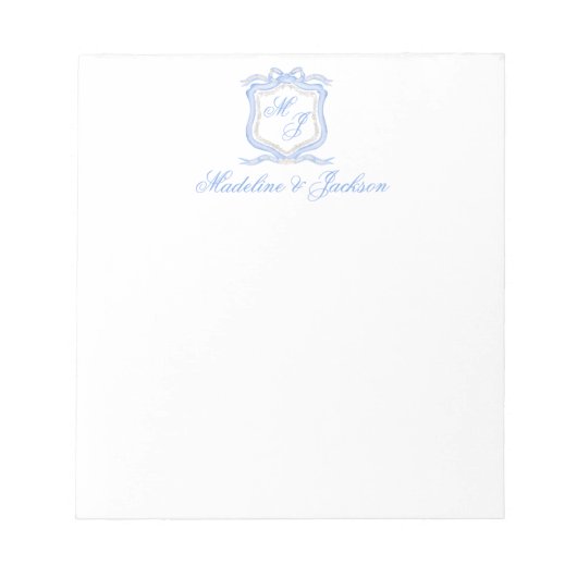 Bloc-note Aquarelle Designer Blue Monogram Crest Mariage (Devant)