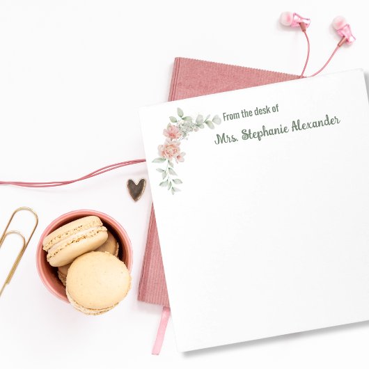 Bloc-note Aquarelle Élégante Flore Rose Du Bureau De