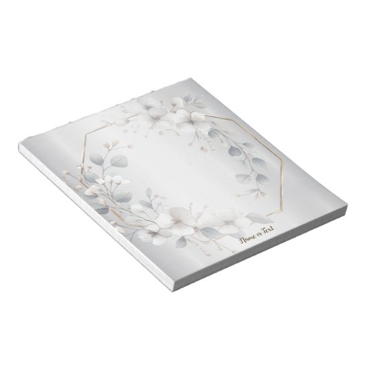 Bloc-note Aquarelle Fleurs blanches Cadre doré Argent Turquo (Incliné)