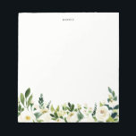 Bloc-note Aquarelle Fleurs de printemps blanches personnalis<br><div class="desc">Aquarelle Fleurs de ressort blanc Bloc-notes personnalisé | Un bloc-notes élégant et capricieux avec des fleurs blanches et du feuillage. Ce sera un accent féminin parfait pour votre bureau.</div>