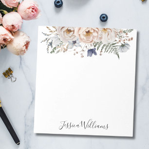 Bloc-note Aquarelle Fleurs Personnalisées Beige Bleu Joli