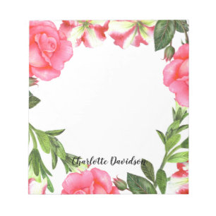 Bloc-note Aquarelle Fleurs roses Circle Wreath