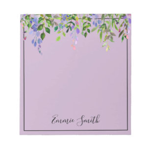 Bloc-note Aquarelle Fleurs Violettes Feuilles Vertes Personn