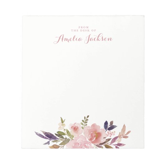Bloc-note Aquarelle Floral Rose Papier à lettres personnalis (Devant)