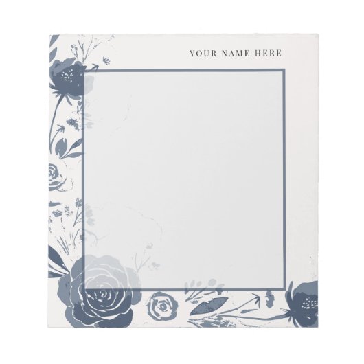 Bloc-note Aquarelle florale bleu marine avec nom (Devant)