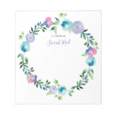 Bloc-note Aquarelle florale bleu pourpre personnalisée Bloc- (Devant)