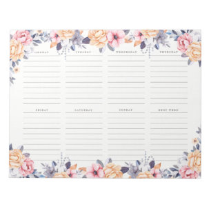 Bloc-note Aquarelle florale de fille hebdomadaire de