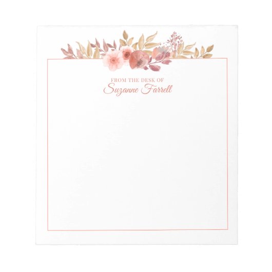 Bloc-note Aquarelle florale du bureau de la broche de script (Devant)