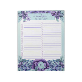 Bloc-note Aquarelle Florale Monogramme à faire Liste Bloc-no