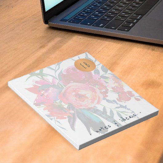 Bloc-note Aquarelle florale monogrammed cercle en cuivre cla