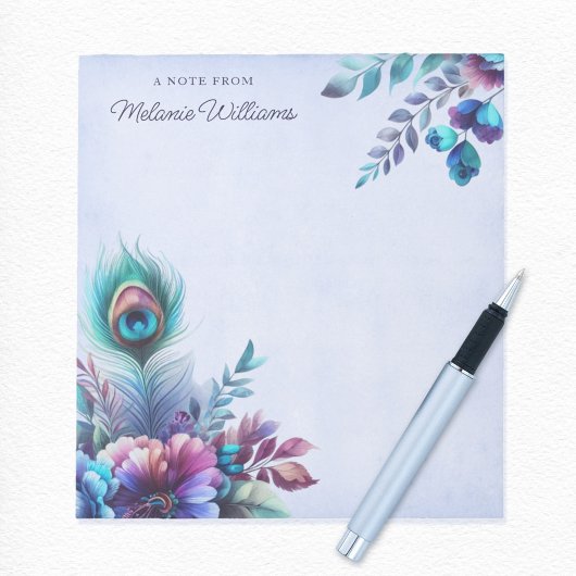 Bloc-note Aquarelle Florale Peacock Personnalisée