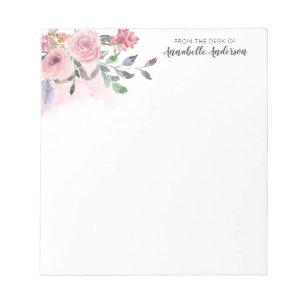 Bloc-note Aquarelle florale rose pastel moderne Script