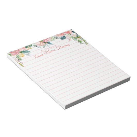 Bloc-note Aquarelle florale rose rose rose Script Lined (Incliné)