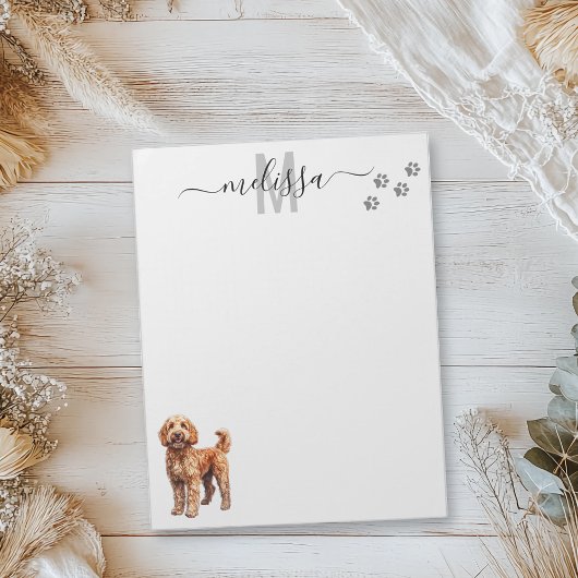 Bloc-note Aquarelle Goldendoodle Monogramme Personnalisé