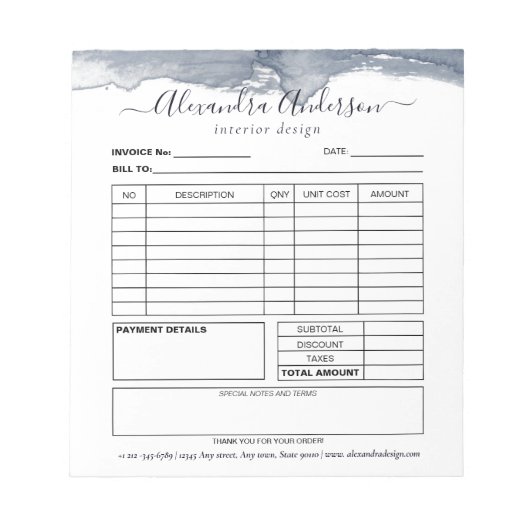 Bloc-note Aquarelle gris profond Facture de script minimale (Devant)