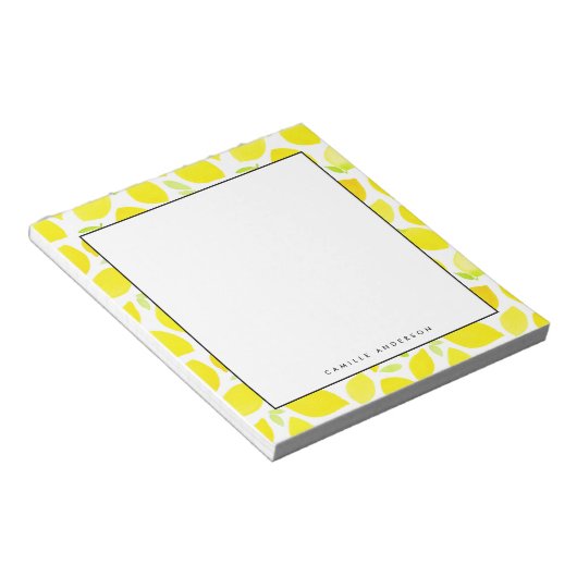 Bloc-note Aquarelle jaune Citron Motif personnalisé (Incliné)