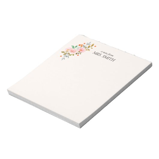 Bloc-note Aquarelle jaune clair Floral Note de l'enseignant (Tourné)