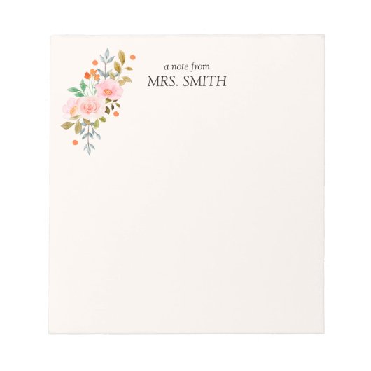 Bloc-note Aquarelle jaune clair Floral Note de l'enseignant (Devant)