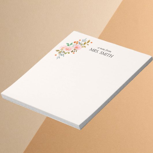 Bloc-note Aquarelle jaune clair Floral Note de l'enseignant