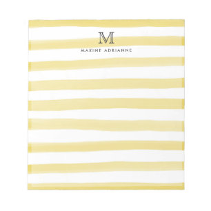 Bloc-note Aquarelle jaune clair rayures Monogramme