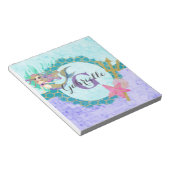 Bloc-note Aquarelle mignonne de sirène Monogramme Turquoise  (Incliné)