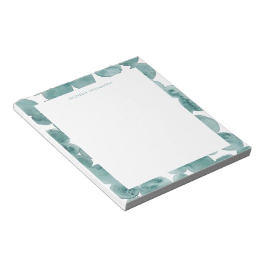 Bloc-note Aquarelle moderne Vert Mousse de mer Turquoise (Incliné)