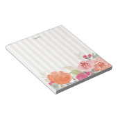 Bloc-note Aquarelle Orange Peonies Pinstripes Personnalisé (Incliné)