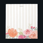 Bloc-note Aquarelle Orange Peonies Pinstripes Personnalisé<br><div class="desc">Bloc-notes coloré et blanc avec aquarelle orange et rose avec motif à rayures. Ce sera un accent féminin parfait pour votre bureau.</div>