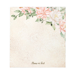 Bloc-note Aquarelle Pêche Fleurs blanches Élégant
