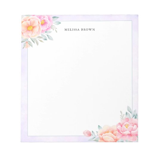 Bloc-note Aquarelle Peonis Rose Peach Floral Boho (Devant)