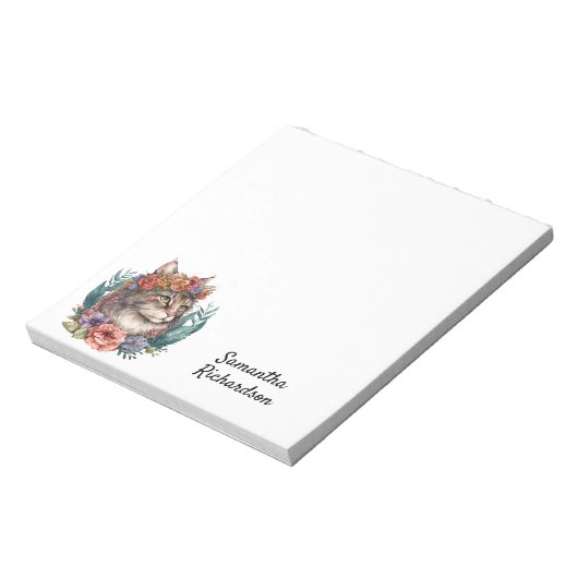 Bloc-note Aquarelle personnalisée Boho Cat (Tourné)