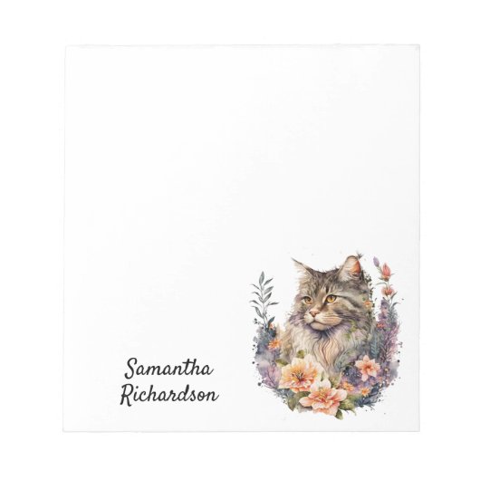 Bloc-note Aquarelle personnalisée Chat de saumon boho floral (Devant)
