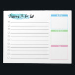 Bloc-note Aquarelle personnalisée Liste des tâches<br><div class="desc">Restez organisé et hiérarchisez vos tâches avec le Bloc-notes personnalisé de la liste des tâches personnalisé. Conçu pour l'efficacité et la personnalisation, ce bloc-notes est l'outil parfait pour vous aider à rester au-dessus de vos plans quotidiens et hebdomadaires. Découvrez une façon simple mais efficace d'organiser votre liste de tâches avec...</div>