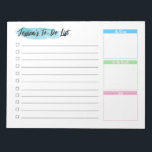 Bloc-note Aquarelle personnalisée Liste des tâches<br><div class="desc">Restez organisé et hiérarchisez vos tâches avec le Bloc-notes personnalisé de la liste des tâches personnalisé. Conçu pour l'efficacité et la personnalisation, ce bloc-notes est l'outil parfait pour vous aider à rester au-dessus de vos plans quotidiens et hebdomadaires. Découvrez une façon simple mais efficace d'organiser votre liste de tâches avec...</div>