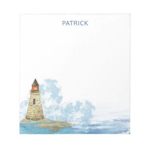 Bloc-note Aquarelle phare nautique Nom personnalisé