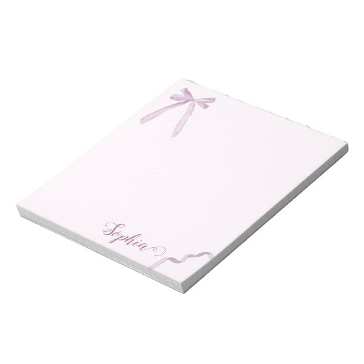 Bloc-note Aquarelle Pink Bow Ribbon Sweet Personnalisé (Tourné)