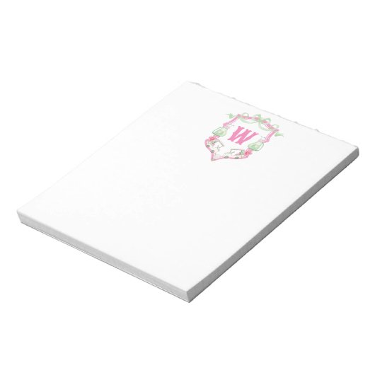 Bloc-note Aquarelle Pink & Green Golf Panier Monogram Crest (Tourné)