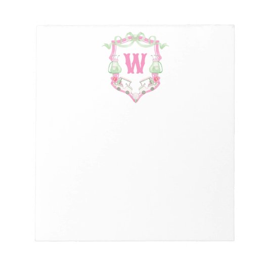 Bloc-note Aquarelle Pink & Green Golf Panier Monogram Crest (Devant)