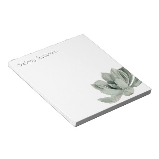 Bloc-note Aquarelle Plante Succulent Vert Sage Simple (Incliné)