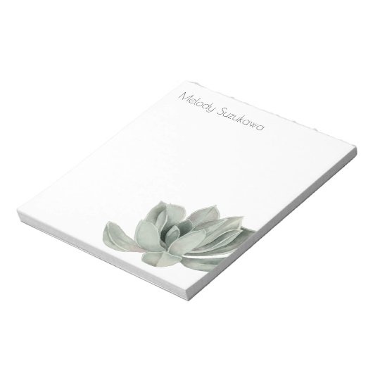 Bloc-note Aquarelle Plante Succulent Vert Sage Simple (Tourné)