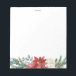 Bloc-note Aquarelle Poinsettia et aiguilles de pin vacances<br><div class="desc">Plaquettes de notes florales de vacances. Il comprend une guirlande aquarelle de poinsettia rouge,  rose blanche,  aiguilles de pin,  baies et creux. Personnalisez en ajoutant des noms,  une date ou une courte phrase. Ce carnet de vacances sera parfait comme cadeau personnalisé.</div>