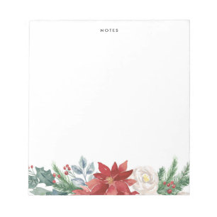 Bloc-note Aquarelle Poinsettia et aiguilles de pin vacances