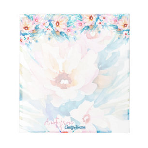 Bloc-note Aquarelle rose et bleu florale personnalisée