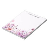 Bloc-note Aquarelle rose et violet fleur sauvage Nom personn (Tourné)