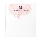 Bloc-note Aquarelle rose Faux or Monogramme géométrique (Devant)