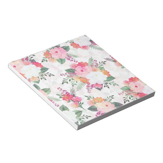 Bloc-note Aquarelle rose Fleurs Design blanc (Incliné)