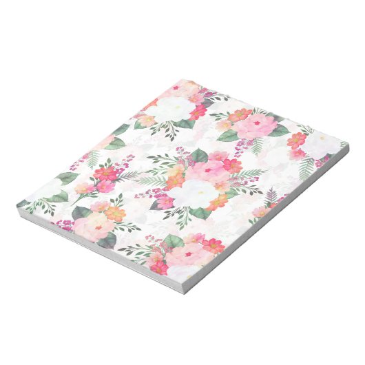 Bloc-note Aquarelle rose Fleurs Design blanc (Tourné)