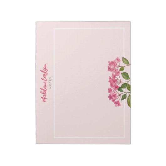 Bloc-note Aquarelle rose Hydrangée Lacecaps Illustration (Tourné)