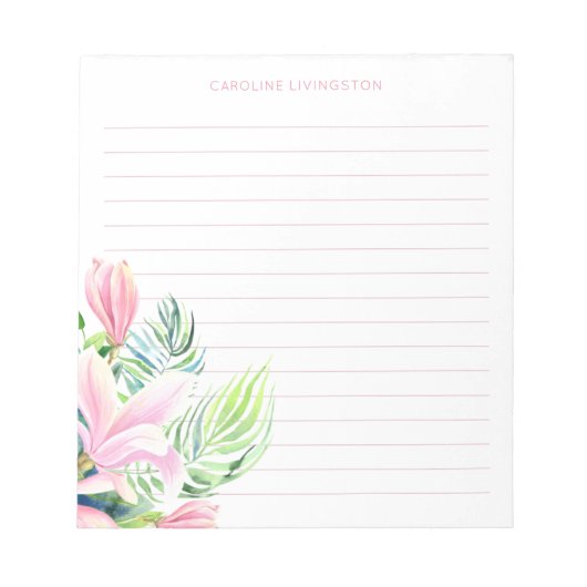 Bloc-note Aquarelle rose Magnolia Fleur personnalisée (Devant)