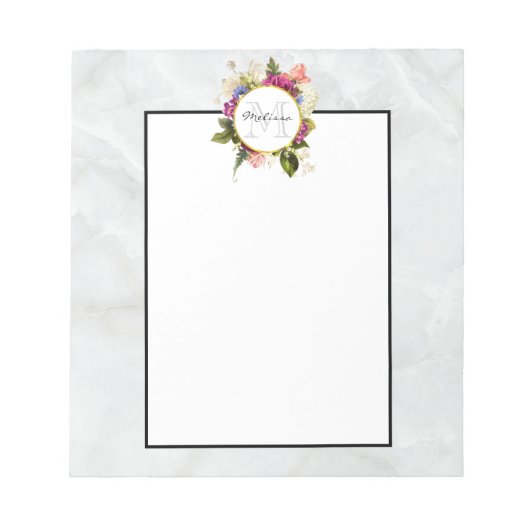 Bloc-note Aquarelle rose moderne Bouquet floral Monogramme (Devant)